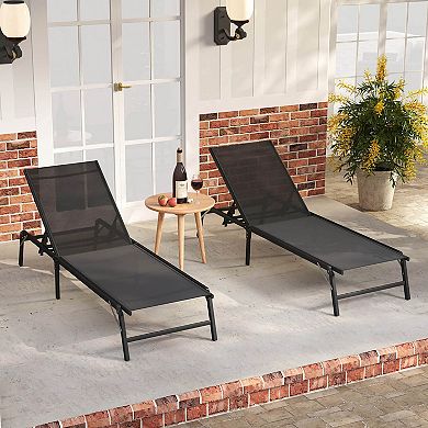 Costway 2 PCS Reclining Lounge Chairs Folding Patio Recliner Chair with 5-position Backrest