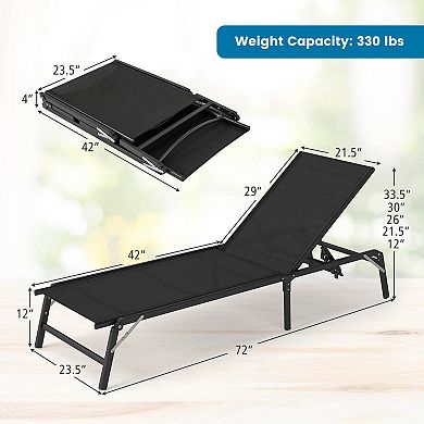 Costway 2 PCS Reclining Lounge Chairs Folding Patio Recliner Chair with 5-position Backrest