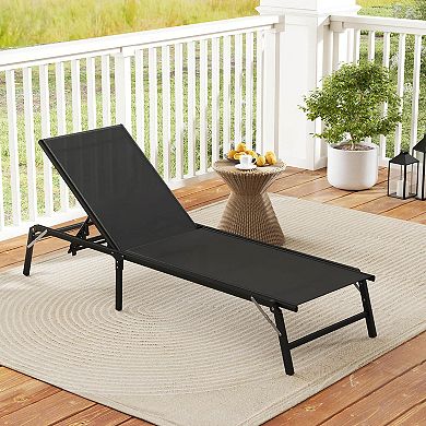 Costway 2 PCS Reclining Lounge Chairs Folding Patio Recliner Chair with 5-position Backrest