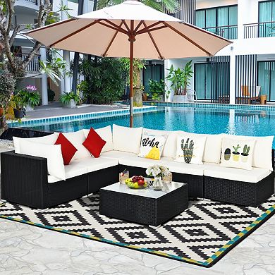 Costway 7PCS Patio Wicker Sofa Set Sectional Conversation Furniture Set Garden