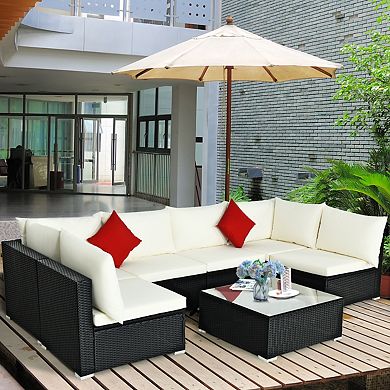 Costway 7PCS Patio Wicker Sofa Set Sectional Conversation Furniture Set Garden