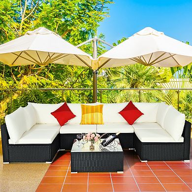 Costway 7PCS Patio Wicker Sofa Set Sectional Conversation Furniture Set Garden