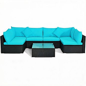 Costway 7 pc Patio Wicker Sofa Set Sectional Conversation Furniture Set Garden
