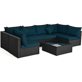 Costway 7 pc Patio Wicker Sofa Set Sectional Conversation Furniture Set Garden