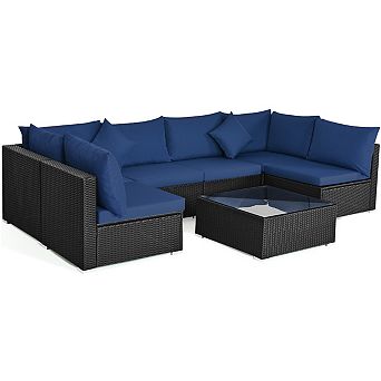 Costway 7 pc Patio Wicker Sofa Set Sectional Conversation Furniture Set Garden
