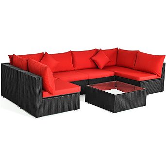Costway 7 pc Patio Wicker Sofa Set Sectional Conversation Furniture Set Garden