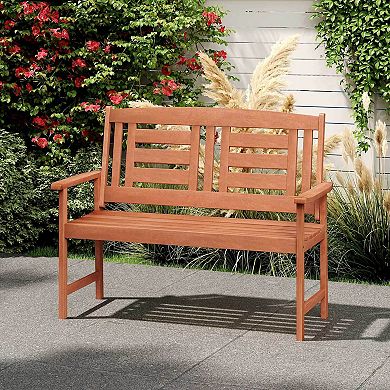 Costway Outdoor Solid Wood Loveseat with Inclined Backrest & Slatted Seat Teak Painting