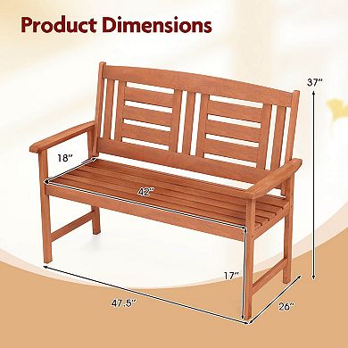 Costway Outdoor Solid Wood Loveseat with Inclined Backrest & Slatted Seat Teak Painting