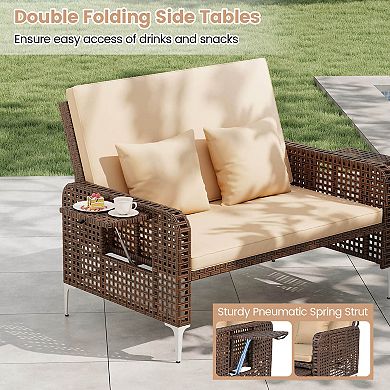 Costway 2 PCS Wicker Loveseat & Storage Ottoman with 4-Level Backrest & Soft Cushion