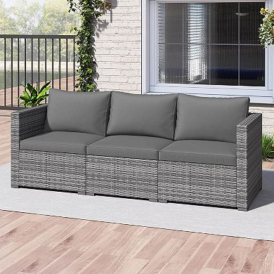 Costway 3PCS Patio Sectional Sofa Set, PE Rattan Modular Couch Furniture Set with Cushions