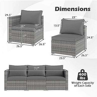 Costway 3PCS Patio Sectional Sofa Set, PE Rattan Modular Couch Furniture Set with Cushions
