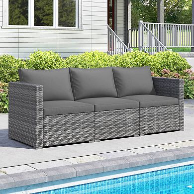 Costway 3PCS Patio Sectional Sofa Set, PE Rattan Modular Couch Furniture Set with Cushions