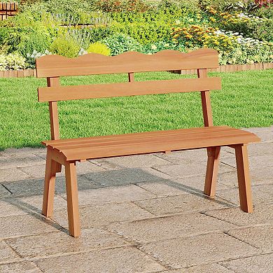 Costway Outdoor Wood Bench with Ergonomic Backrest Solid Acacia Wood 800 lbs Weight Support