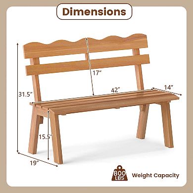Costway Outdoor Wood Bench with Ergonomic Backrest Solid Acacia Wood 800 lbs Weight Support