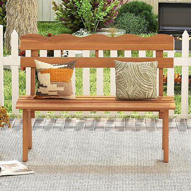 Costway Outdoor Wood Bench with Ergonomic Backrest Solid Acacia Wood 800 lbs Weight Support