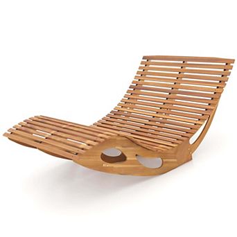 Costway Outdoor Double Chaise Lounge for 2 with High Back Slatted Seat Stopper for Patio