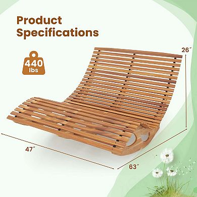 Costway Outdoor Double Chaise Lounge for 2 with High Back Slatted Seat Stopper for Patio