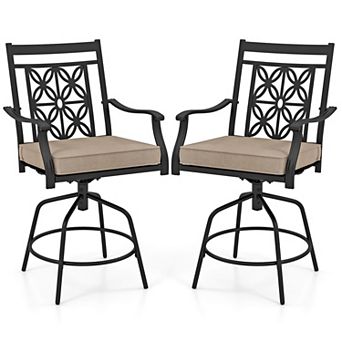 Costway Outdoor 360°Swivel Bar Stools with Seat Cushions High Back & Armrests