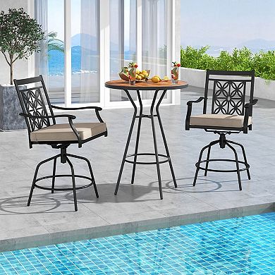 Costway Outdoor 360°Swivel Bar Stools with Seat Cushions High Back & Armrests