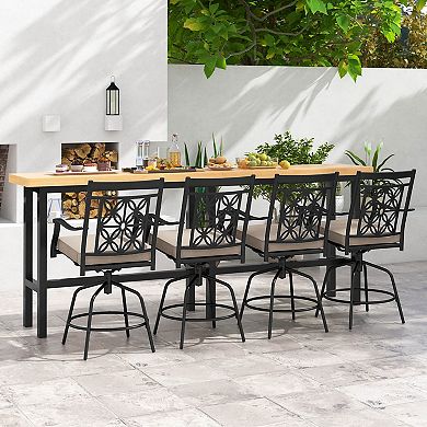 Costway Outdoor 360°Swivel Bar Stools with Seat Cushions High Back & Armrests