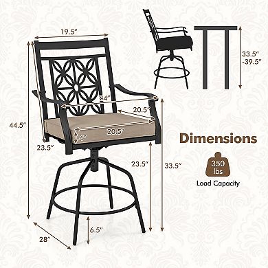 Costway Outdoor 360°Swivel Bar Stools with Seat Cushions High Back & Armrests