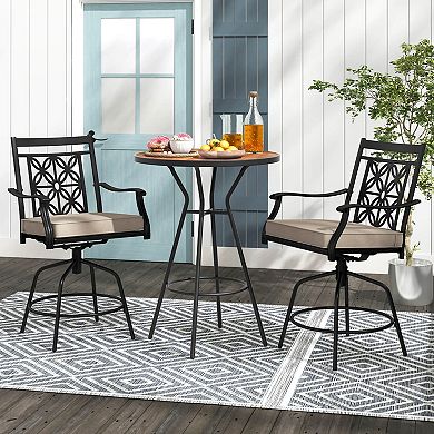 Costway Outdoor 360°Swivel Bar Stools with Seat Cushions High Back & Armrests