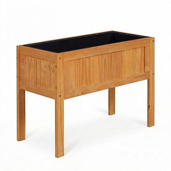 Costway Wooden Raised Garden Bed Elevated Planter Box with Bed Liner & Drainage Holes