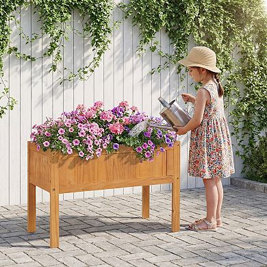 Costway Wooden Raised Garden Bed Elevated Planter Box with Bed Liner & Drainage Holes