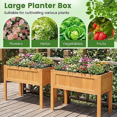 Costway Wooden Raised Garden Bed Elevated Planter Box with Bed Liner & Drainage Holes