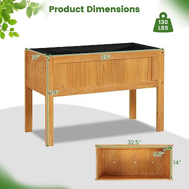 Costway Wooden Raised Garden Bed Elevated Planter Box with Bed Liner & Drainage Holes