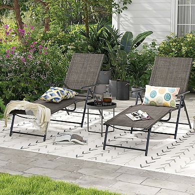 Costway Patio Folding Chaise Lounge Chairs with 6-Level Backrest Reclining Chairs
