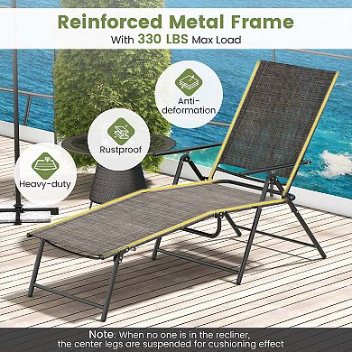 Costway Patio Folding Chaise Lounge Chairs with 6-Level Backrest Reclining Chairs