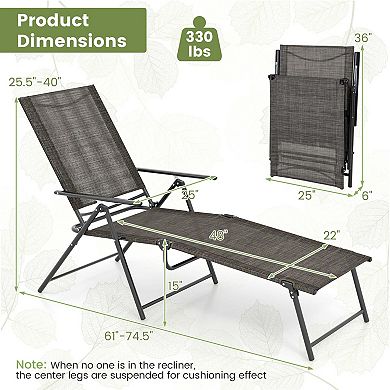 Costway Patio Folding Chaise Lounge Chairs with 6-Level Backrest Reclining Chairs