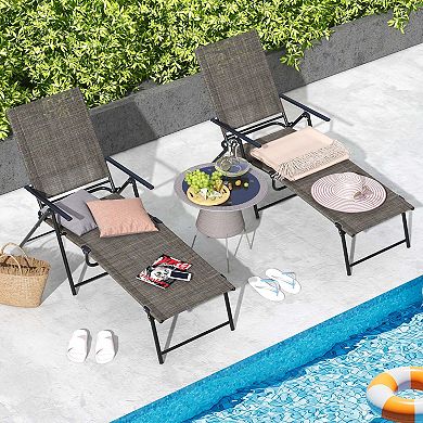 Costway Patio Folding Chaise Lounge Chairs with 6-Level Backrest Reclining Chairs