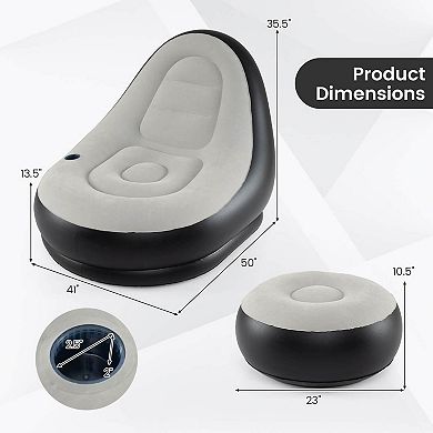 Costway Inflatable Lounge Sofa with Ottoman, Portable Air Sofa for Adults with Flocked Surface