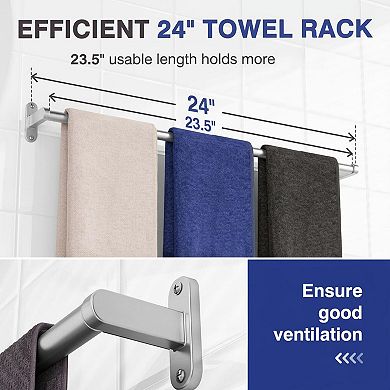 24 Brushed Nickel Towel Rack Rustproof Sturdy Wall Mounted Space Saving Bathroom Kitchen