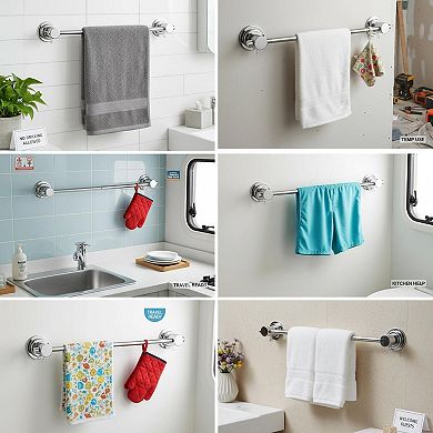 Extendable Suction Cup Towel Bar Chrome Finish Heavy Duty No Drill