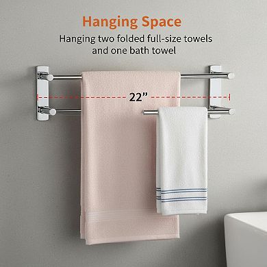 Double Bath Towel Bars SUS304 Stainless Steel Polished Chrome Wall Mount Heavy Duty