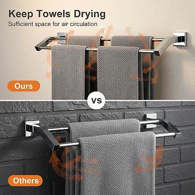 Double Bath Towel Bars SUS304 Stainless Steel Polished Chrome Wall Mount Heavy Duty