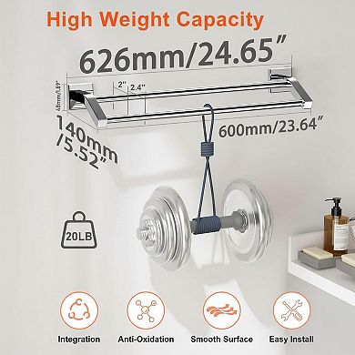 Double Bath Towel Bars SUS304 Stainless Steel Polished Chrome Wall Mount Heavy Duty