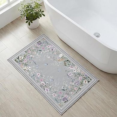 Butterfly Floral Low Profile Non-Slip Washable Door Mat