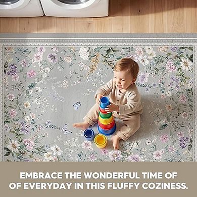 Butterfly Floral Low Profile Non-Slip Washable Door Mat