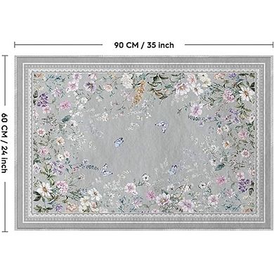 Butterfly Floral Low Profile Non-Slip Washable Door Mat