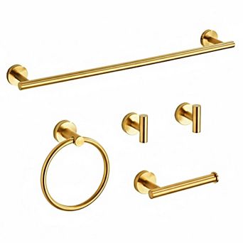 5 pc Brushed Dark Stainless Steel Bathroom Hardware Set: Towel Bar, Ring, Toilet Paper Holder,