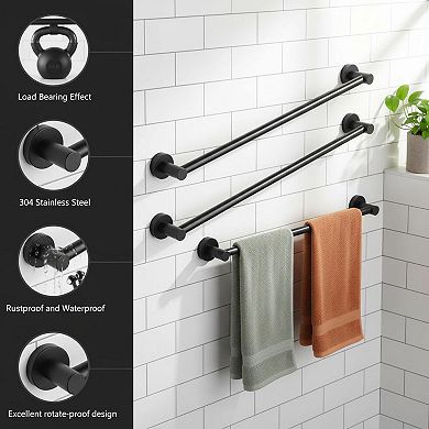 Adjustable Stainless Steel Towel Bar Wall Mounted Sturdy Rustproof 2pcs Black