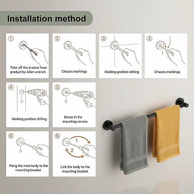 Adjustable Stainless Steel Towel Bar Wall Mounted Sturdy Rustproof 2pcs Black