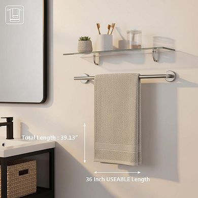 39 Inch 304 Stainless Steel Bath Towel Bar Brushed Finished Wall Mount 36 Inch Useable Length