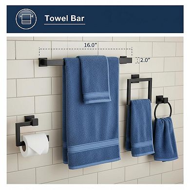 5-piece Bathroom Hardware Set Rustproof Towel Racks Wall Mounted Toilet Paper Holder 2 Hooks