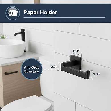 5-piece Bathroom Hardware Set Rustproof Towel Racks Wall Mounted Toilet Paper Holder 2 Hooks