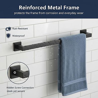 5-piece Bathroom Hardware Set Rustproof Towel Racks Wall Mounted Toilet Paper Holder 2 Hooks